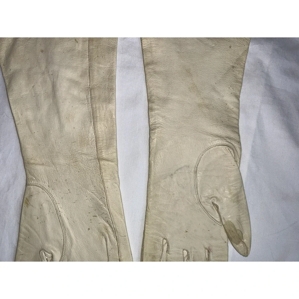 Vintage Kid leather gloves silk Lined made in France 14‎ inches